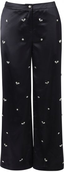 Ulla Popken Rhinestone Detail Comfort Waist Pants Black - Traperice & Hlače u Velikim Veličinama – Plus Size - 