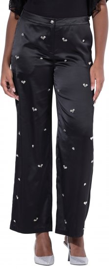 Ulla Popken Rhinestone Detail Comfort Waist Pants Black - Traperice & Hlače u Velikim Veličinama – Plus Size - 