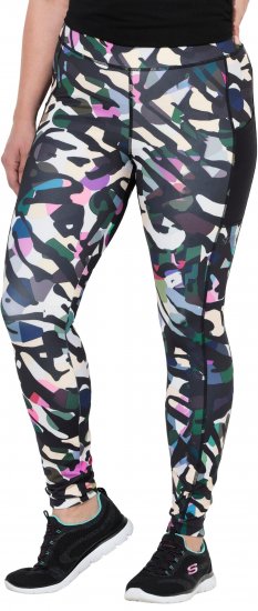 Ulla Popken Quick Drying Botanical Print Sport Leggings Black - Traperice & Hlače u Velikim Veličinama – Plus Size - 