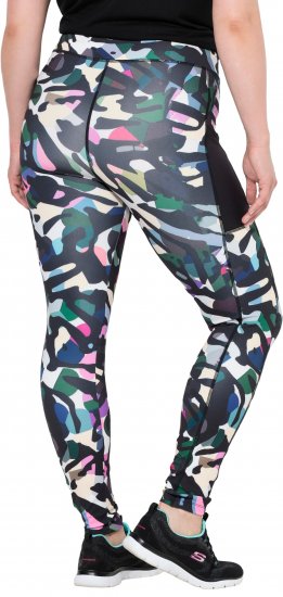 Ulla Popken Quick Drying Botanical Print Sport Leggings Black - Traperice & Hlače u Velikim Veličinama – Plus Size - 