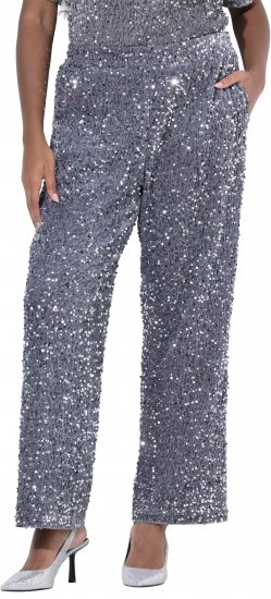 Ulla Popken Sequined Velvet Comfort Waist Pants Grey - Traperice & Hlače u Velikim Veličinama – Plus Size - 