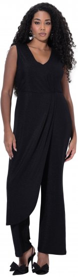 Ulla Popken Draped Sleeveless Glitter Jumpsuit Navy - Traperice & Hlače u Velikim Veličinama – Plus Size - 