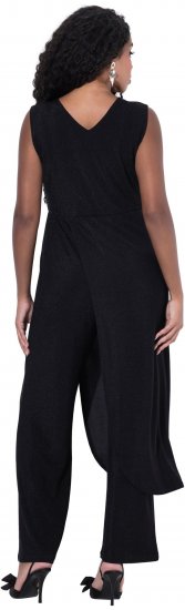Ulla Popken Draped Sleeveless Glitter Jumpsuit Navy - Traperice & Hlače u Velikim Veličinama – Plus Size - 