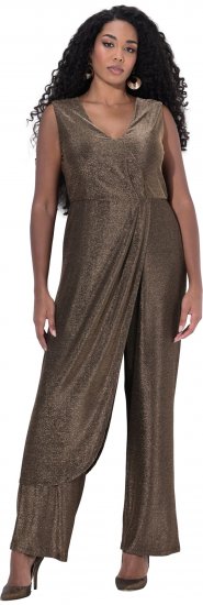 Ulla Popken Draped Sleeveless Glitter Jumpsuit Pearl White - Traperice & Hlače u Velikim Veličinama – Plus Size - 