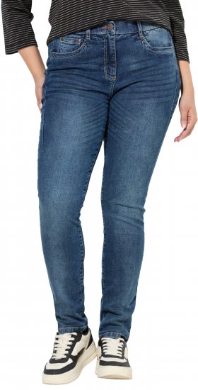 Ulla Popken Decorative Stitched Slim Leg Stretch Fit Jeans Blue Denim - Traperice & Hlače u Velikim Veličinama – Plus Size - 
