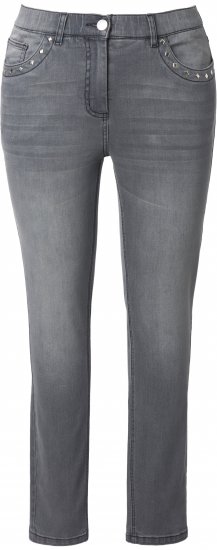 Ulla Popken Rivet Studded Stretch Fit Jeans Grey Denim - Traperice & Hlače u Velikim Veličinama – Plus Size - 