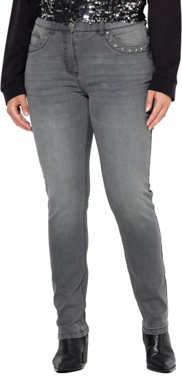 Ulla Popken Rivet Studded Stretch Fit Jeans Grey Denim - Traperice & Hlače u Velikim Veličinama – Plus Size - 