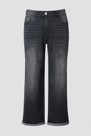 Ulla Popken Rivet Studded Stretch Fit Jeans Black - Traperice & Hlače u Velikim Veličinama – Plus Size - 
