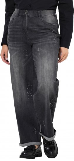 Ulla Popken Rivet Studded Stretch Fit Jeans Black - Traperice & Hlače u Velikim Veličinama – Plus Size - 
