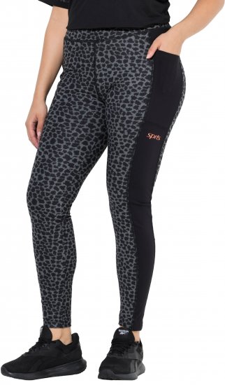 Ulla Popken Quick Drying Leopard Print Sport Leggings Black - Traperice & Hlače u Velikim Veličinama – Plus Size - 