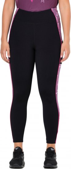 Ulla Popken Quick Drying Botanical Print Sport Leggings Black - Traperice & Hlače u Velikim Veličinama – Plus Size - 