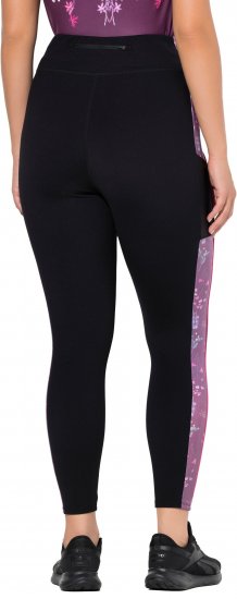 Ulla Popken Quick Drying Botanical Print Sport Leggings Black - Traperice & Hlače u Velikim Veličinama – Plus Size - 