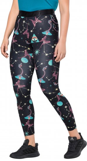 Ulla Popken Quick Drying Celestial Print Sport Leggings Black - Traperice & Hlače u Velikim Veličinama – Plus Size - 