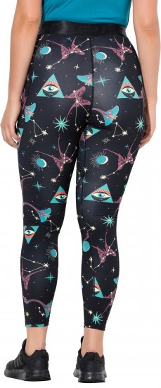 Ulla Popken Quick Drying Celestial Print Sport Leggings Black - Traperice & Hlače u Velikim Veličinama – Plus Size - 