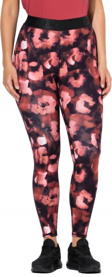 Ulla Popken Abstract Flower Print Performance Leggings Red - Traperice & Hlače u Velikim Veličinama – Plus Size - 