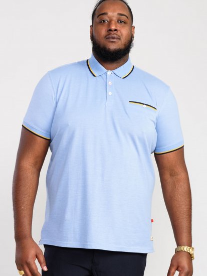 D555 Talbot Pique with Jacquard Collar Polo Shirt Blue - Polo majice - Muške Polo Majice Veliki Brojevi
