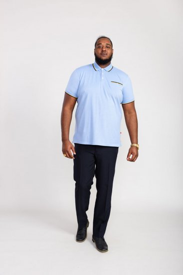 D555 Talbot Pique with Jacquard Collar Polo Shirt Blue - Polo majice - Muške Polo Majice Veliki Brojevi