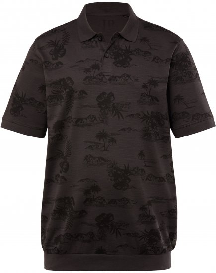 JP1880 Pique with All-over Print Polo Shirt TALL Black - TALL polo majice - TALL polo majice za visoke