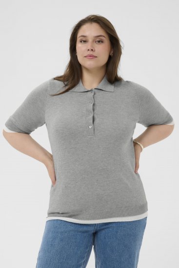 Kaffe Curve Lizzy Contrast Knitted Polo Grey Melange - Polo majice - 