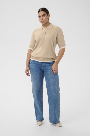 Kaffe Curve Lizzy Contrast Knitted Polo Feather Grey Melange - Polo majice - 