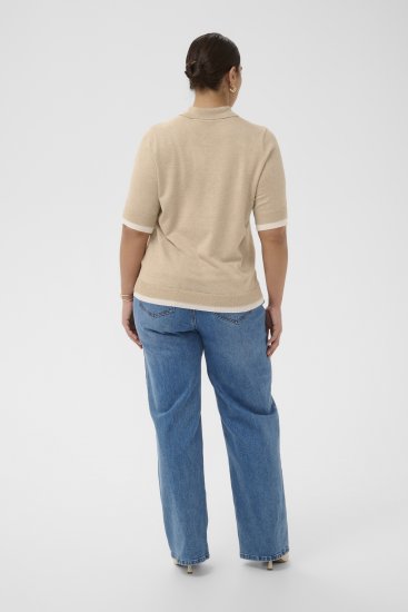 Kaffe Curve Lizzy Contrast Knitted Polo Feather Grey Melange - Polo majice - 