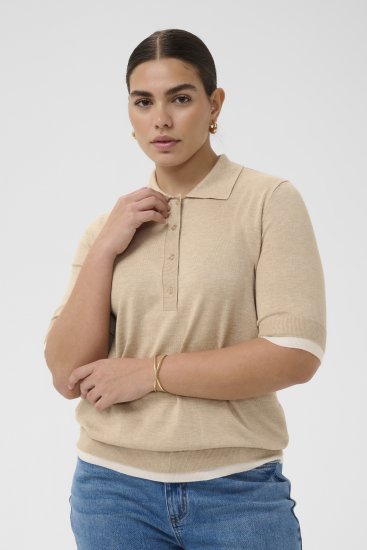 Kaffe Curve Lizzy Contrast Knitted Polo Feather Grey Melange - Polo majice - 