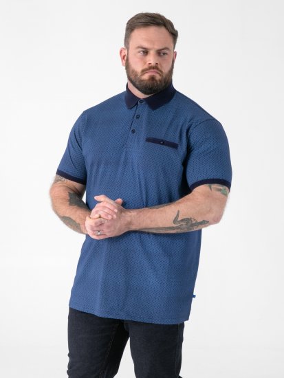 D555 Murray Printed Jacquard Collar & Cuff Short Sleeve Polo Blue - Polo majice - Muške Polo Majice Veliki Brojevi