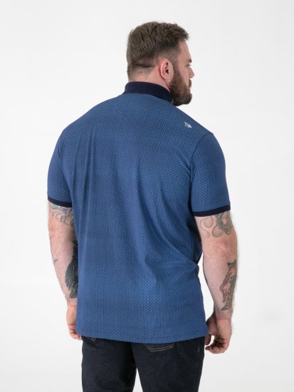 D555 Murray Printed Jacquard Collar & Cuff Short Sleeve Polo Blue - Polo majice - Muške Polo Majice Veliki Brojevi
