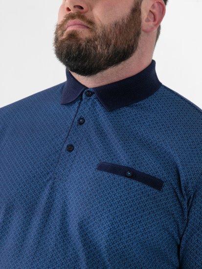 D555 Murray Printed Jacquard Collar & Cuff Short Sleeve Polo Blue - Polo majice - Muške Polo Majice Veliki Brojevi