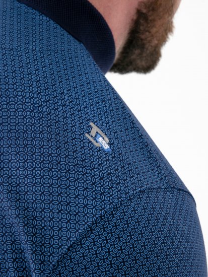 D555 Murray Printed Jacquard Collar & Cuff Short Sleeve Polo Blue - Polo majice - Muške Polo Majice Veliki Brojevi