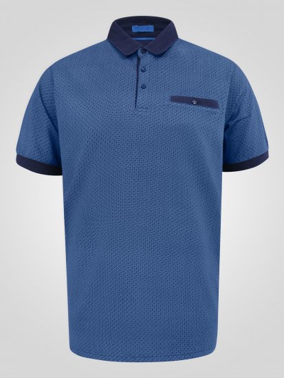 D555 Murray Printed Jacquard Collar & Cuff Short Sleeve Polo Blue - Polo majice - Muške Polo Majice Veliki Brojevi