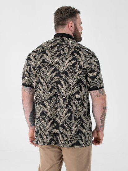 D555 Palmer Leaf Printed Jacquard Collar & Cuff Chest Pocket Polo Black - Polo majice - Muške Polo Majice Veliki Brojevi