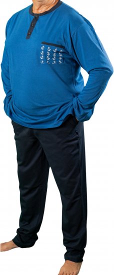 20 Nodi Maestrale Pajamas with Long Pants in Combed Cotton Jersey Blue - Pidžame/Loungewear - Muške Pidžame Veliki Brojevi