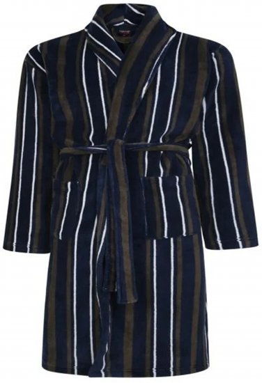 Espionage PJ149 Striped Fleece Gown Navy/Charcoal - Ogrtači za kupanje/ručnici - Muške Ogrtači za kupanje veliki brojevi