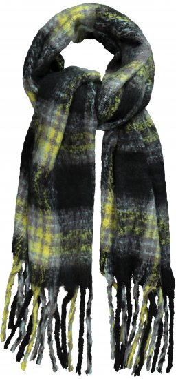 Ulla Popken Plaid Long Fringe Scarf Yellow Green - Accessoarer - 
