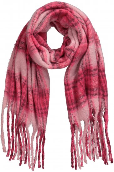 Ulla Popken Plaid Long Fringe Scarf Aubergine - Accessoarer - 