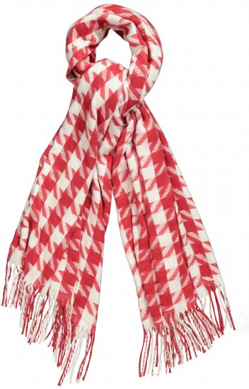 Ulla Popken Houndstooth Fringed Hem Scarf Salsa - Accessoarer - 