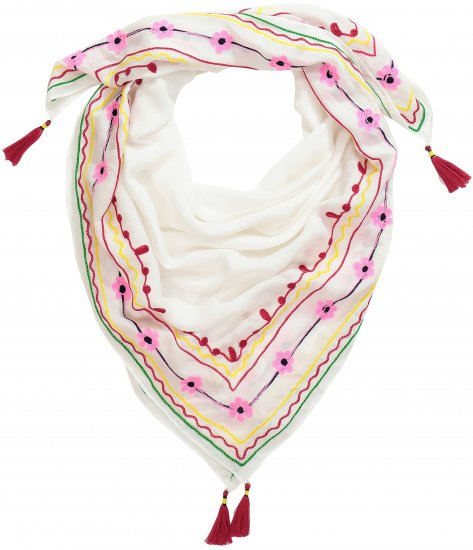 Ulla Popken Tassel Embroidery Scarf Snow White - Accessoarer - 