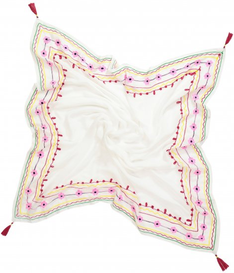 Ulla Popken Tassel Embroidery Scarf Snow White - Accessoarer - 