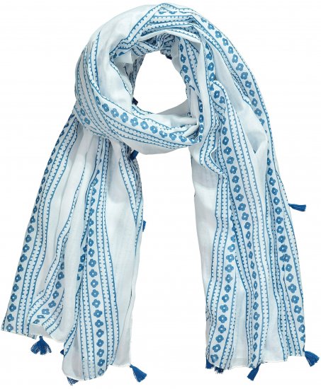 Ulla Popken Greek Stripe Tasseled Scarf Blue - Accessoarer - 