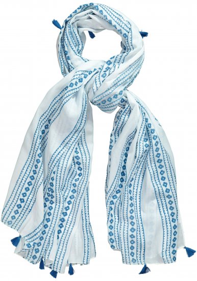 Ulla Popken Greek Stripe Tasseled Scarf Blue - Accessoarer - 