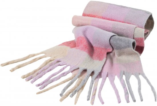 Ulla Popken Plaid Pastel Fringed Scarf Pink - Accessoarer - 