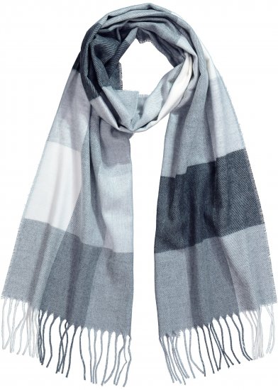 Ulla Popken Checked Fringed Hem Scarf Light Grey Melange - Accessoarer - 