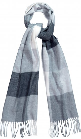 Ulla Popken Checked Fringed Hem Scarf Light Grey Melange - Accessoarer - 