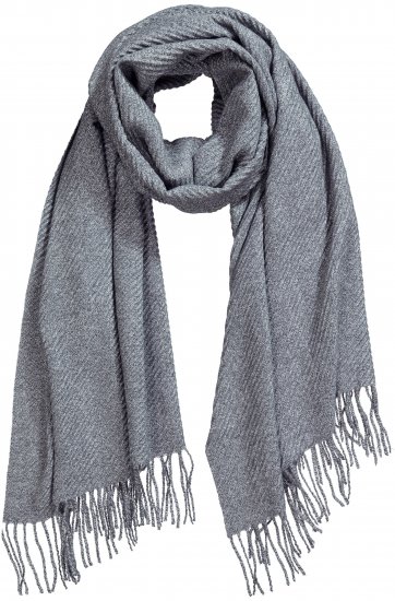 Ulla Popken Ribbed Knit Fringed Hem Scarf Grey Melange - Accessoarer - 