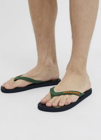 Jack & Jones Logo Palm Print Flip Flop Slippers Navy Blazer/Verdant Green - Muške cipele 40-52 - 