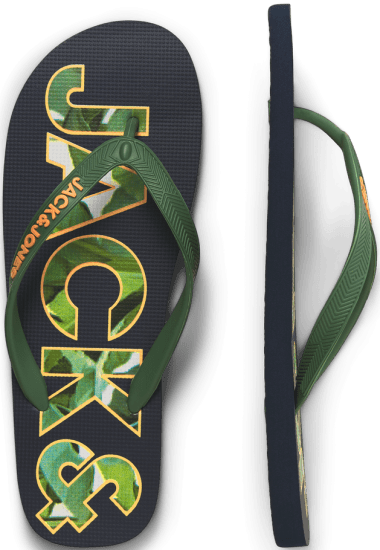 Jack & Jones Logo Palm Print Flip Flop Slippers Navy Blazer/Verdant Green - Muške cipele 40-52 - 