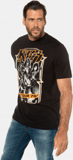 JP1880 KISS Retro Graphic Comfort Fit Band T-Shirt Black - Majice Kratkih Rukava - Muške Majice Kratkih Rukava Veliki Brojevi 