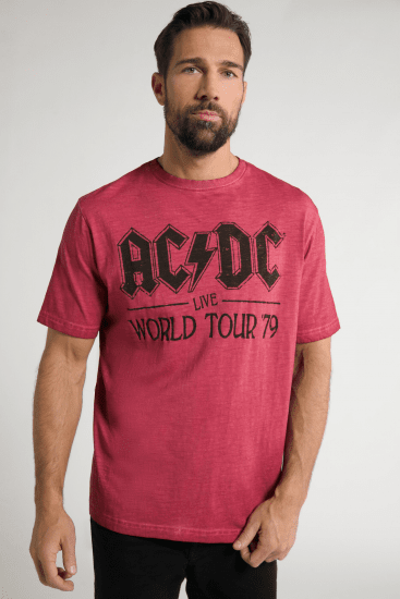 JP1880 AC/DC World Tour Graphic Comfort Fit Band T-Shirt Dark Red - Majice Kratkih Rukava - Muške Majice Kratkih Rukava Veliki Brojevi 