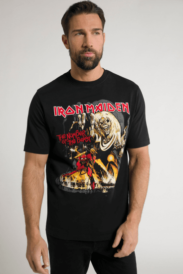 JP1880 Iron Maiden - Number of the Beast Graphic Comfort Fit Band T-Shirt Black - Majice Kratkih Rukava - Muške Majice Kratkih Rukava Veliki Brojevi 